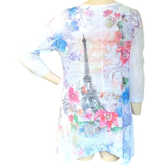 CACTUS Eiffel Tower Floral Embellished Tunic Top Sz M 95D - Picture 6 of 9